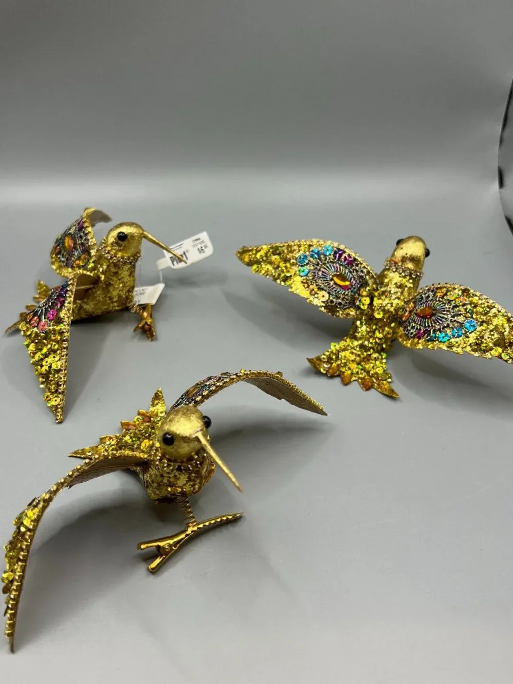 Pier 1 Hummingbird Clip On Ornament Red/Gold Sequins Rhinestone Lot of 3 Glitter